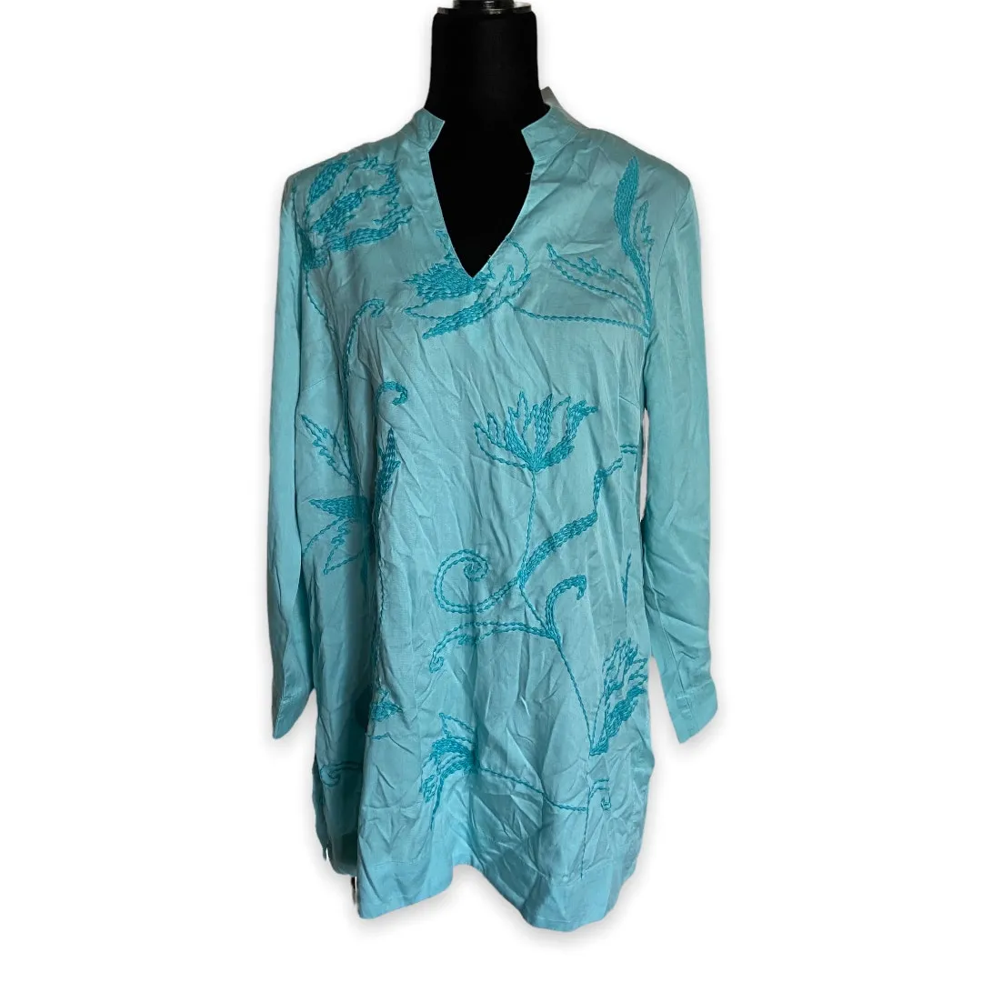 Soft Surroundings Womens Tunic M Artista Turquoise Blue Embroidered Floral NEW - Image 2