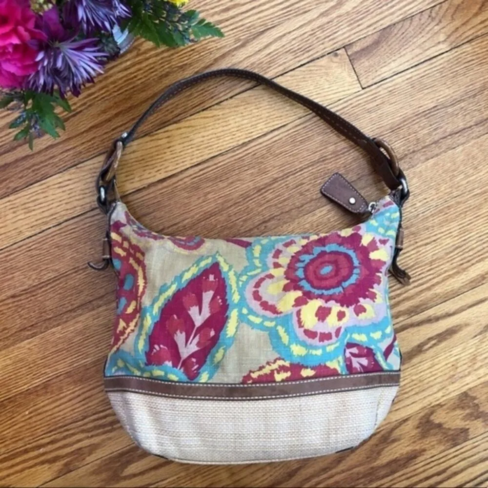 Fossil Large Floral Canvas & Leather Shoulder Bag - Image 7