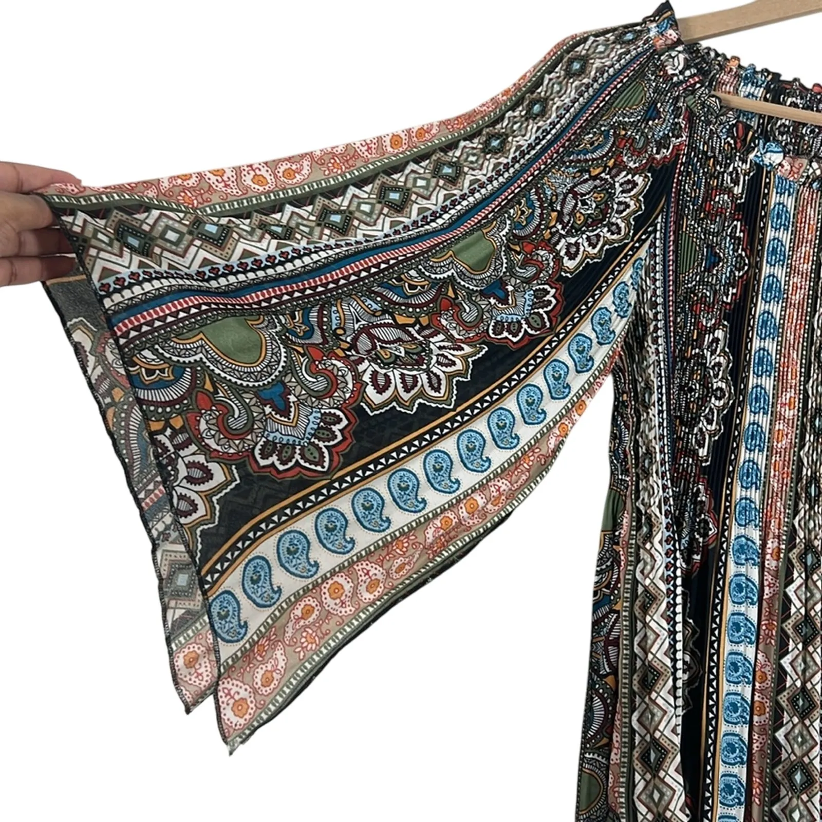 Melissa Paige Top Womens S Multicolor Wide Sleeve Flowy Pleated Boho 70s Hippie - Image 2