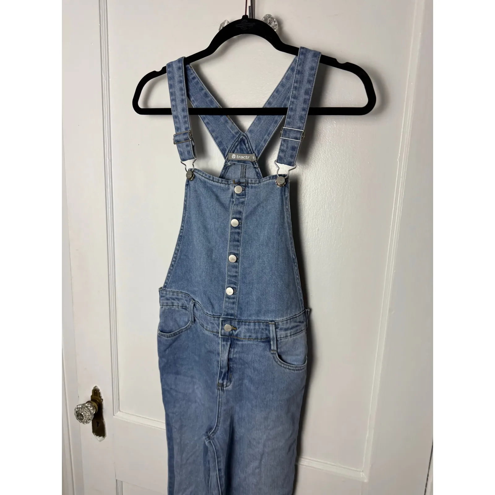 Tractr Denim Stretch Blue Straight Leg Cuffed Overalls Women's Size 6 Western - Image 2