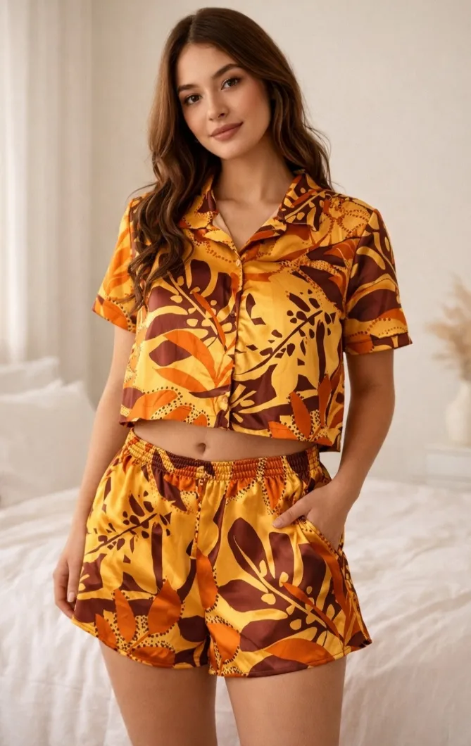 House Of Harlow 1960 Orange/Brown Patterned Lounge Short Set Orange Size M - Image 1