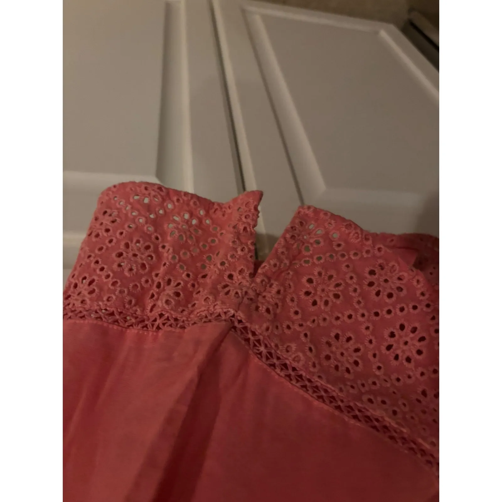 Coral Bay Petite Womens PM Pink 3/4 Sleeve Button Down Eyelet Blouse Top - Image 7