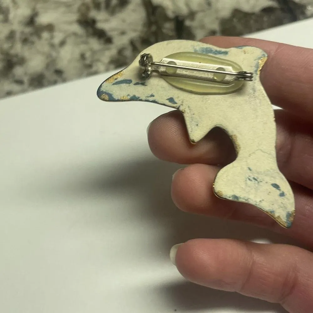Hand Made Hand Crafted Ceramic Brooch Pin Dolphin Hand Painted - Image 7