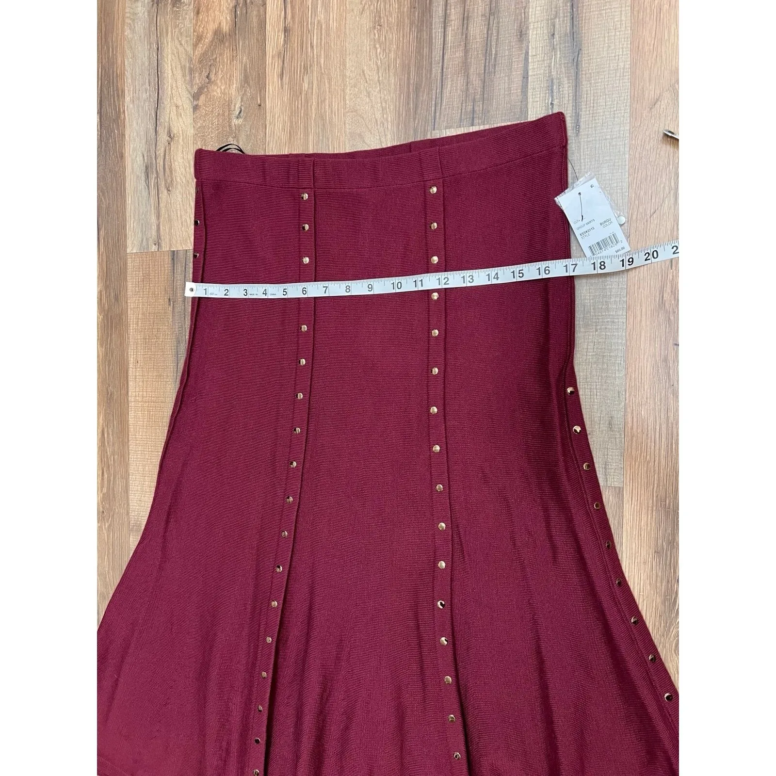 NY Collection Burgundy Studded Knit A-Line‎ Midi Skirt Size L - Image 7