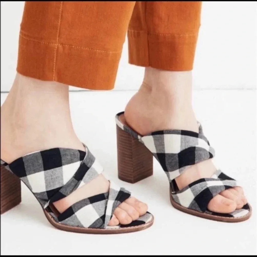 Madewell Alexandria Buffalo Plaid Mule Sandals‎ in Black & White Size US 9 - Image 2