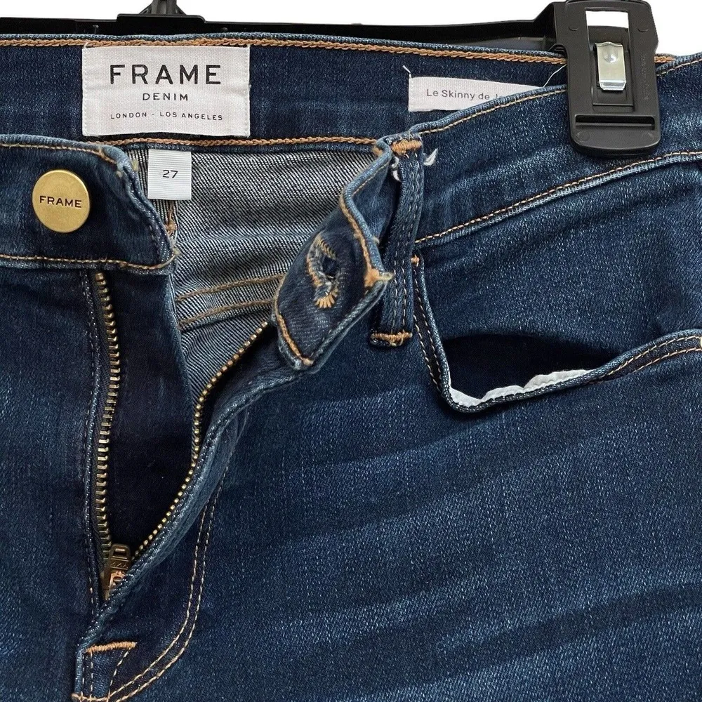 FRAME SZ 27 Jeans Le Skinny de Jeanne Mid-Rise Stretch 5-Pocket Snap Hems Martha - Image 3