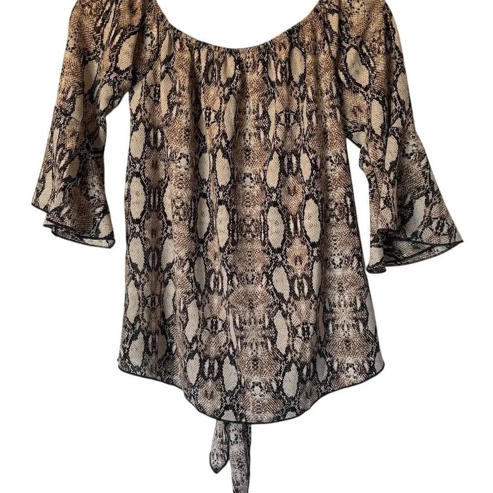 Twenty Second Women's Brown Animal Print Off-Shoulder Tie Waist Blouse S - Image 10