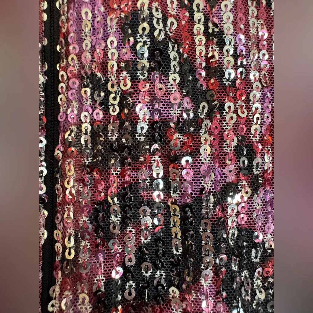 One33 Social Pink Multi Sequin Faux Wrap Mini Dress size 8 - Image 6