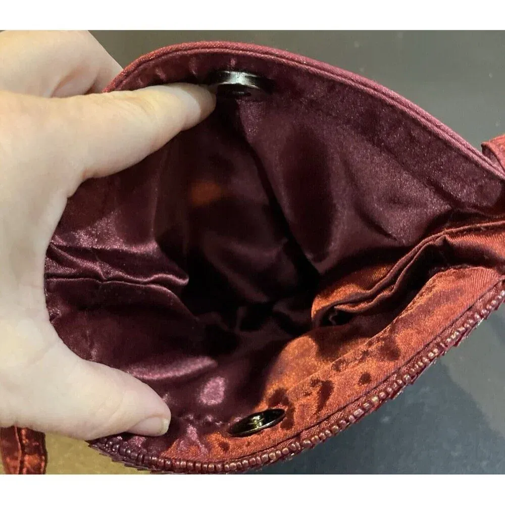 Crossbody Purse Bag Fringe Beaded Sequins Burgundy Boho Cocktail‎ Party Evening - Image 8