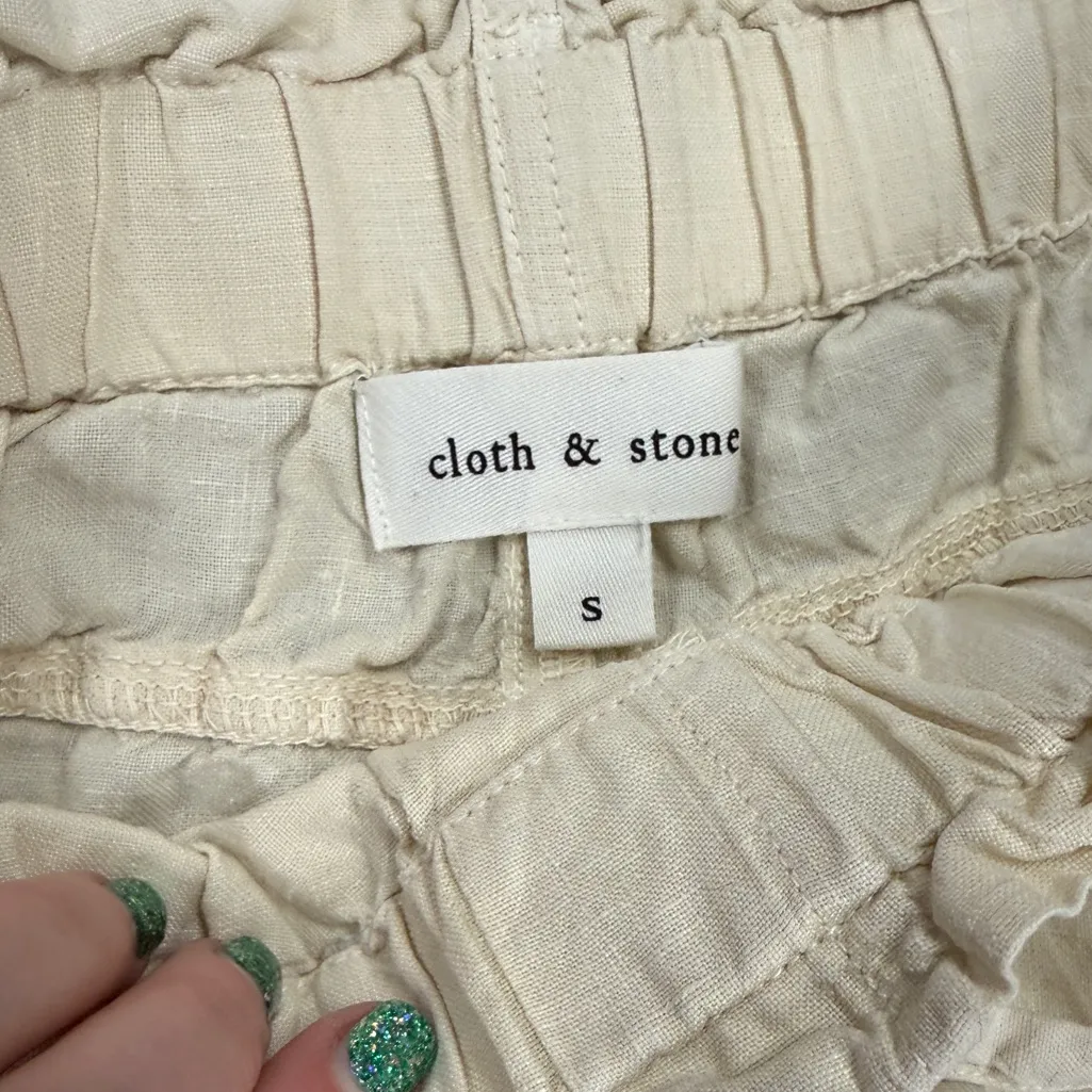 Cloth & Stone Medium Linen Wide Leg Crop Pants Cream Ecru Culottes Lagenlook - Image 4