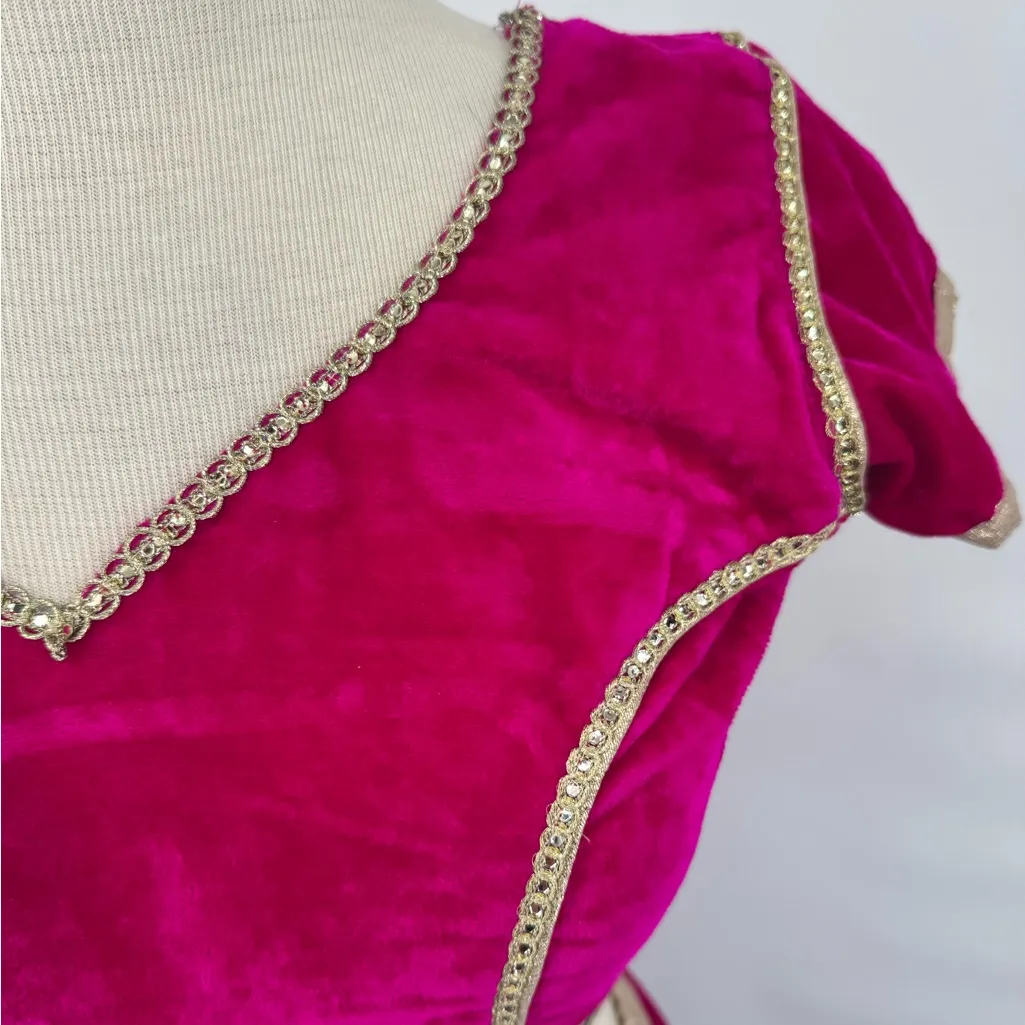 Traditional Indian Lehenga Choli Set Net Skirt with Dupatta Embellished Trim Med - Image 6