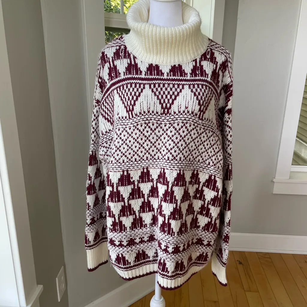 Vintage Liberty Lane Burgundy and White Intarsia Heart Sweater Size XL Red - Image 2