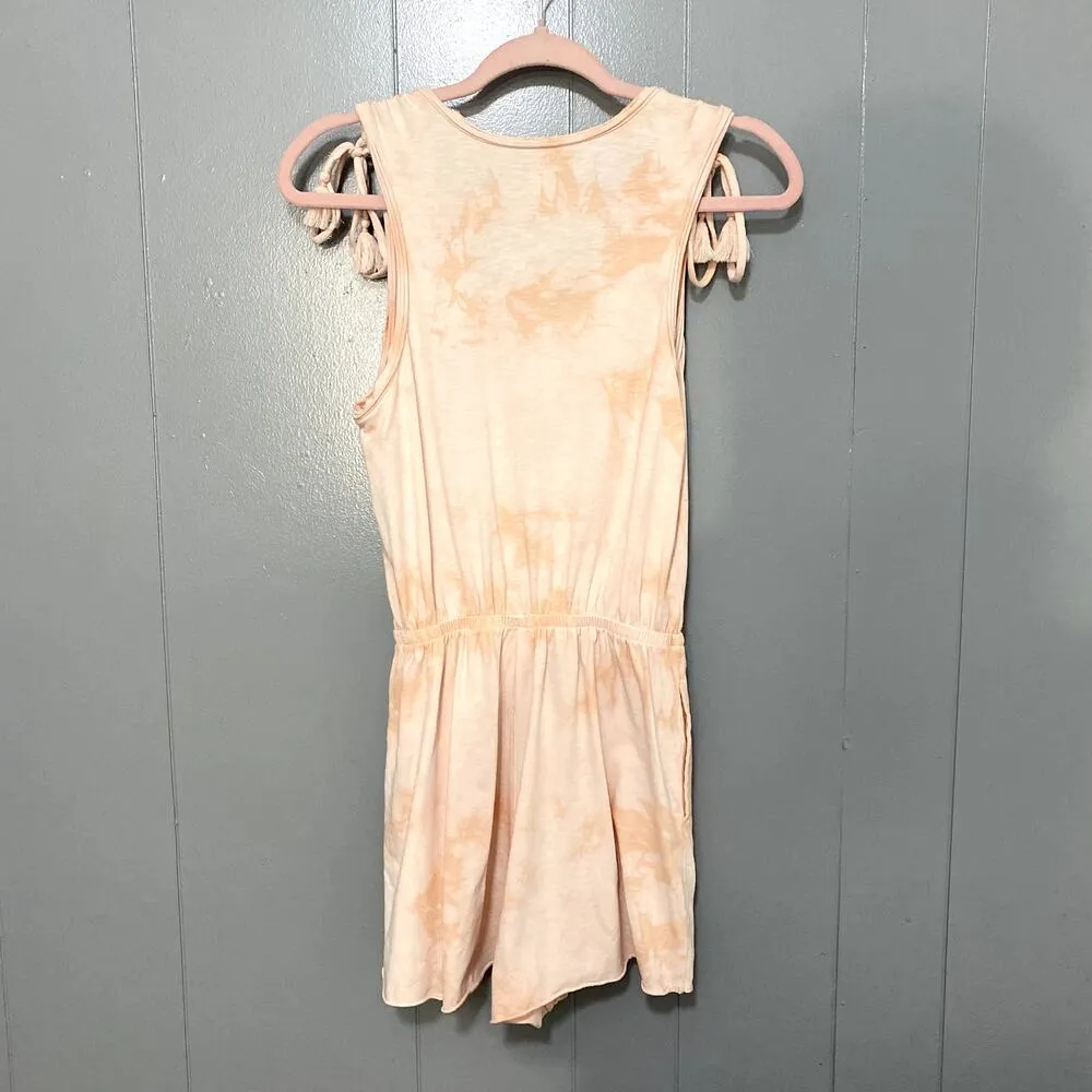 Aerie Peach Orange Soft Knit Tie Dye Tassel Sleeveless Loungewear Romper XS - Image 5