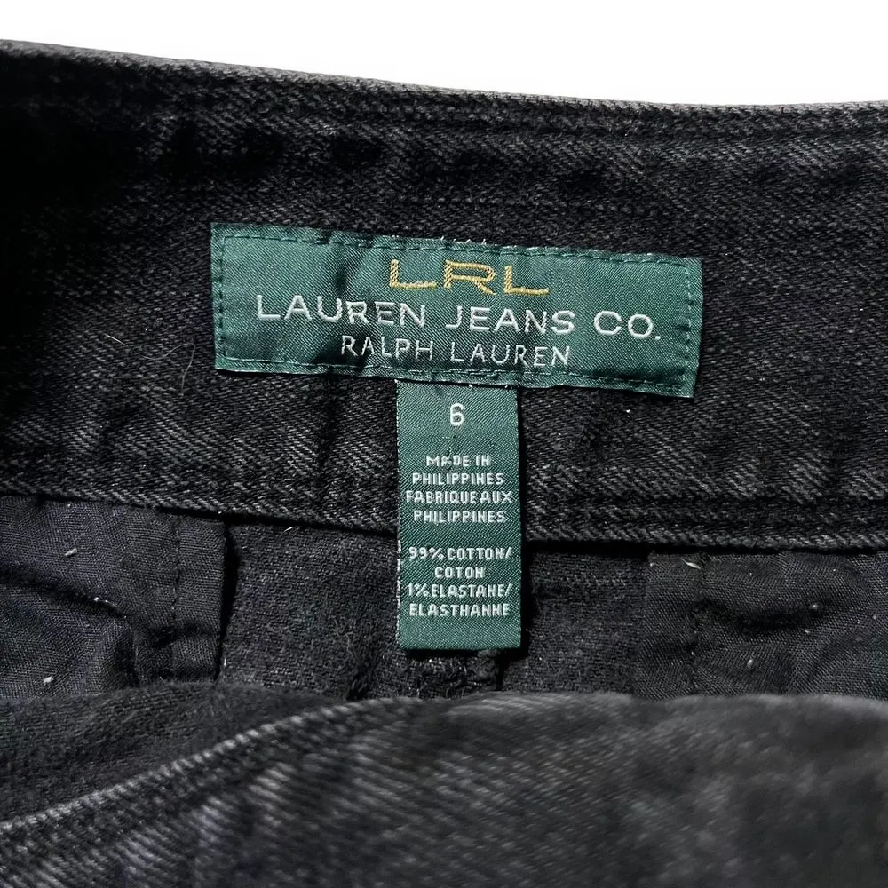 Lauren Ralph Lauren Vintage Black Denim Pencil Skirt Knee Length Buckle Womens 6 - Image 4