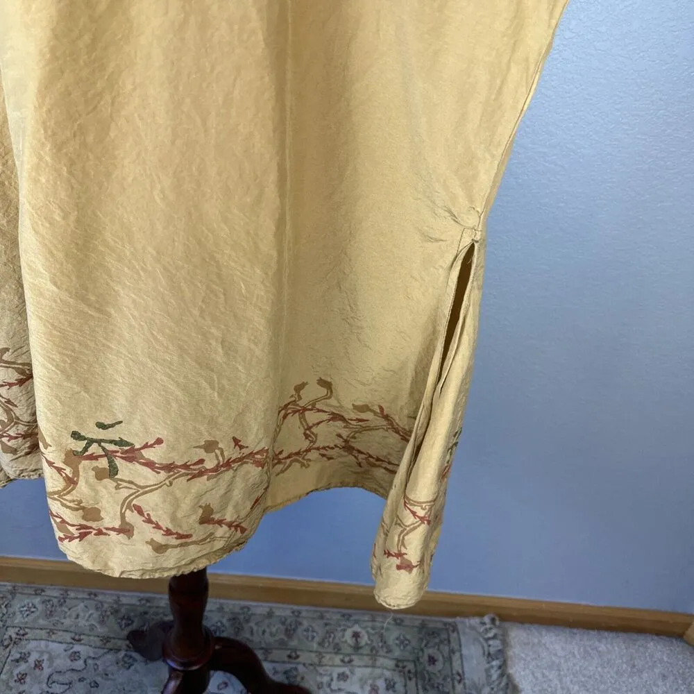 Blue Fish Womens 3/4 Tunic Size Plus 2 Gold Cotton Silk Hand Painted Vine Floral - Image 3