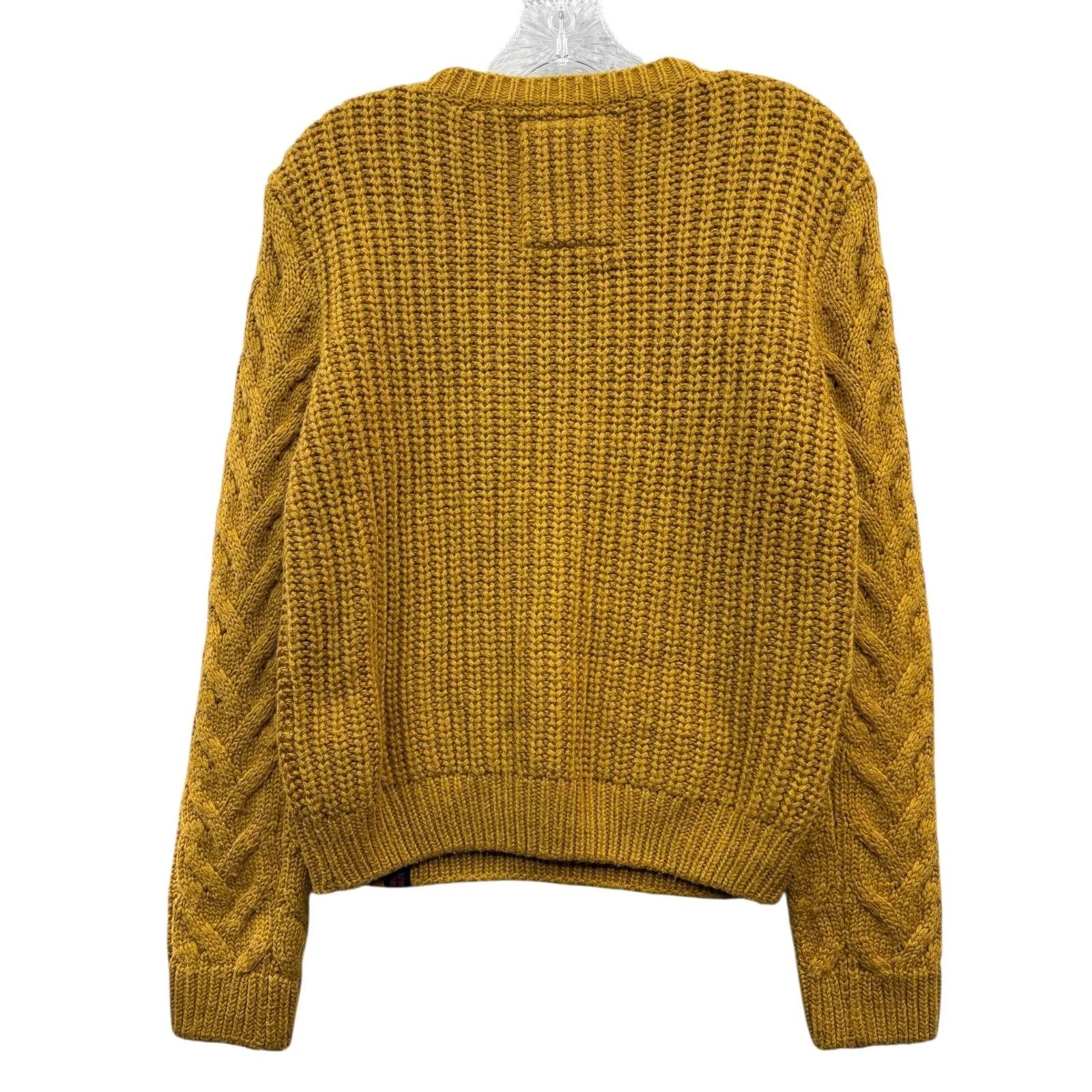 Superdry Women's Winter Fall Cable Knit Ribbed Sweater Mustard Yellow Buttons S - Image 2