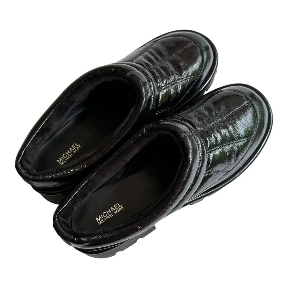 NEW Michael Kors Womens SLIPPER 11 Barton Crackled Patent Leather Chunky Black - Image 6