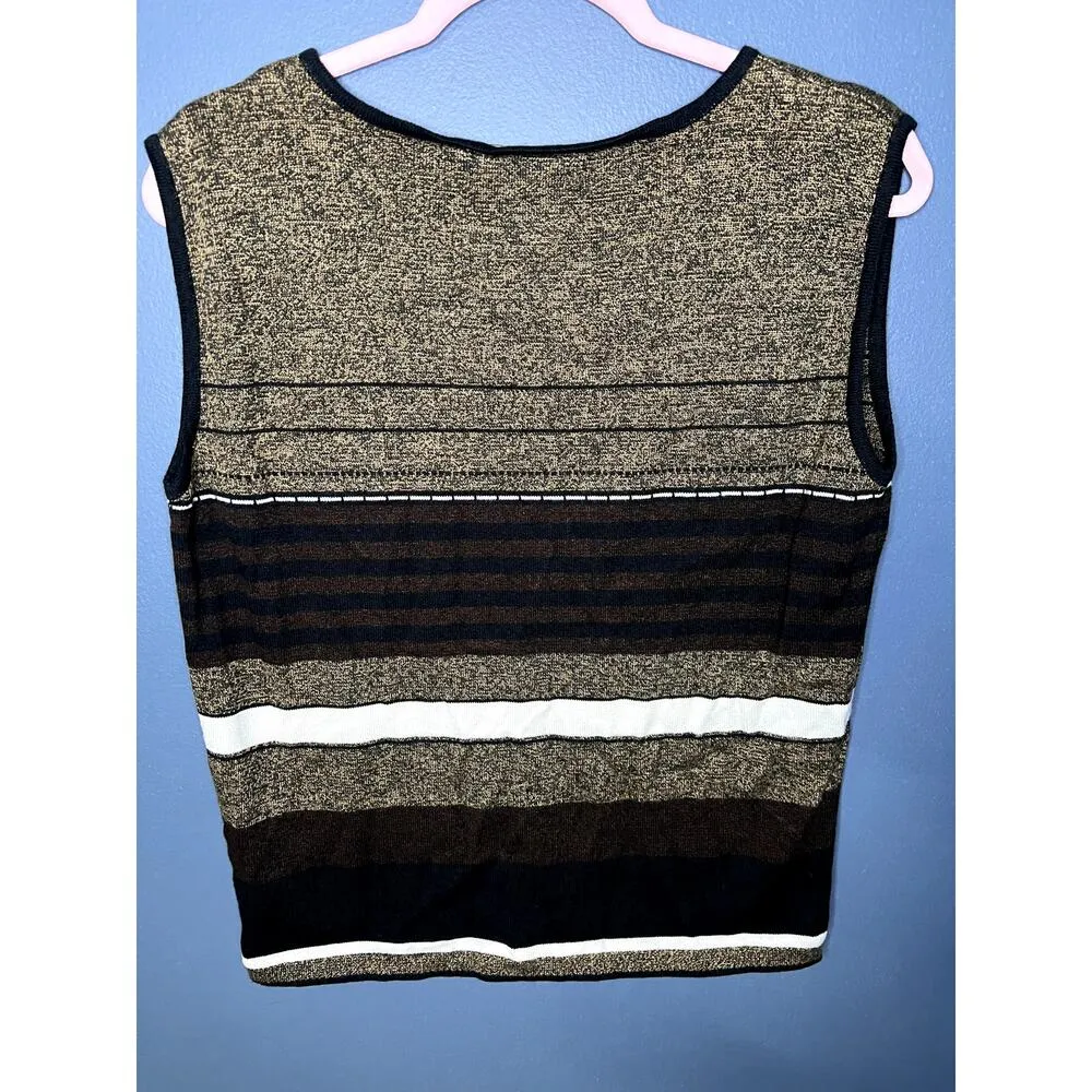 VTG Tehama Nancy Haley Size Large Sweater Vest Striped Clueless Y2K 2000s Cotton Brown - Image 3