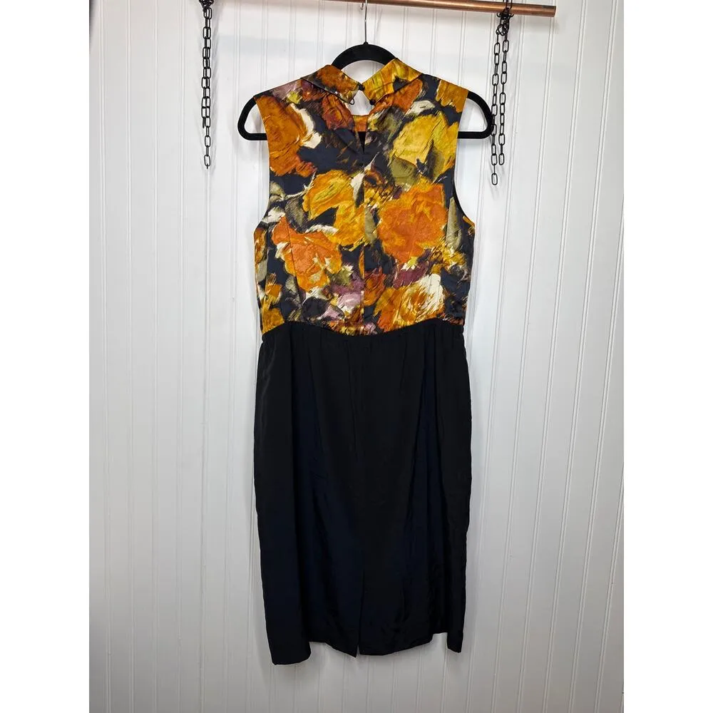 Pendleton Silk Dress Floral Sheath Midi Cocktail Party Wedding Sleeveless Sz 8 - Image 2