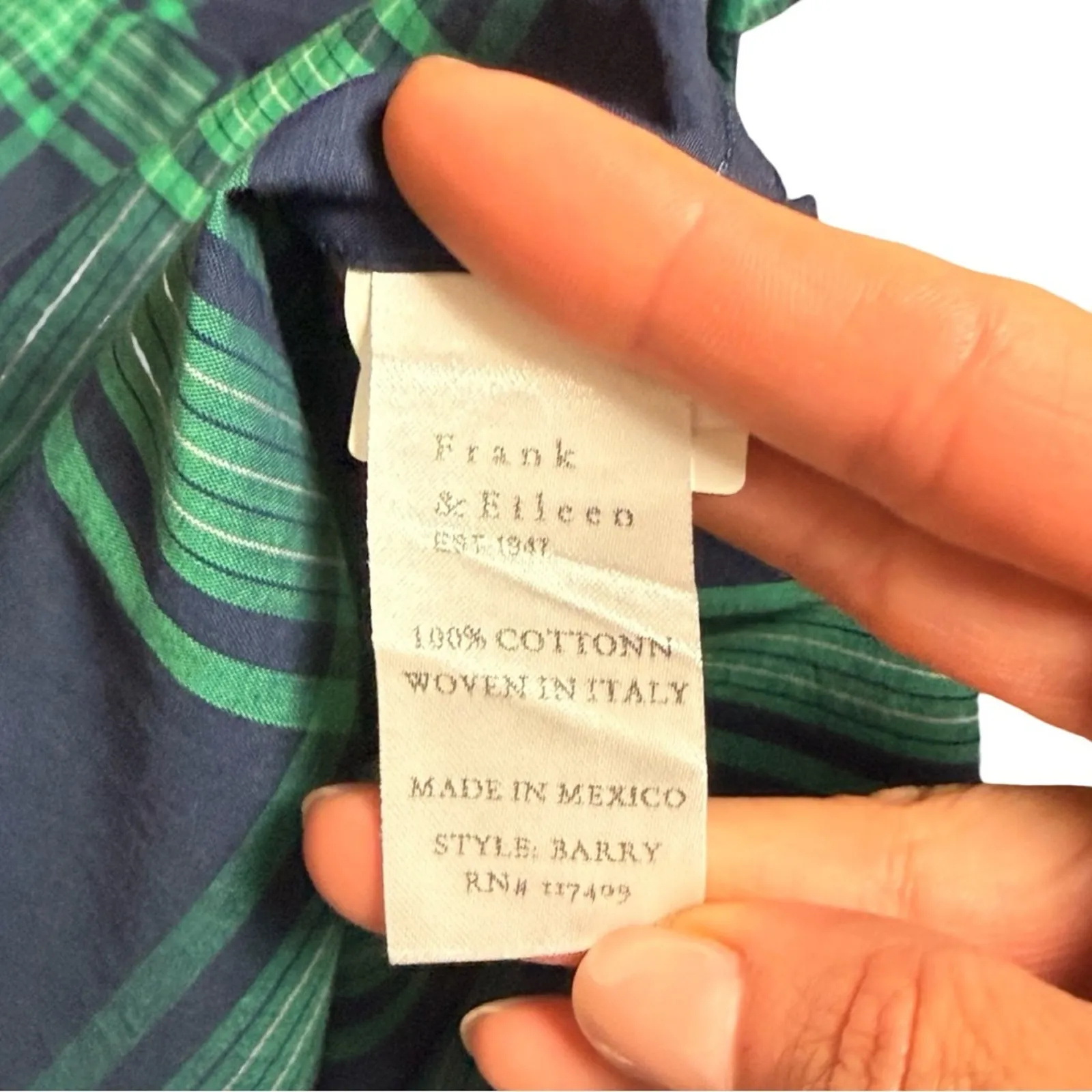 Frank & Eileen Barry Tailored Button Up Jade Navy Plaid Shirt Size XS - Image 7