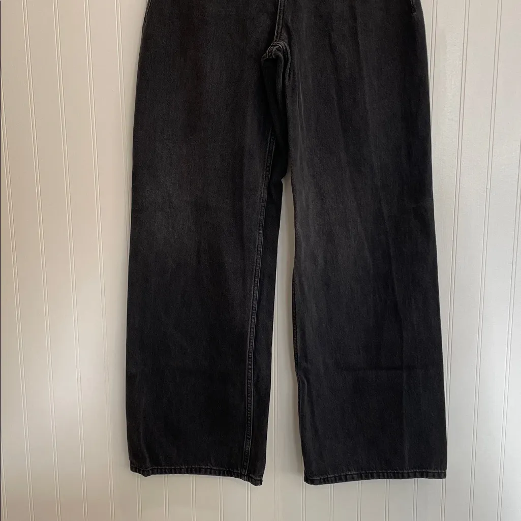 ZARA High Rise Wide Leg Cotton Denim Jeans in Washed Black Size 2 - Image 9