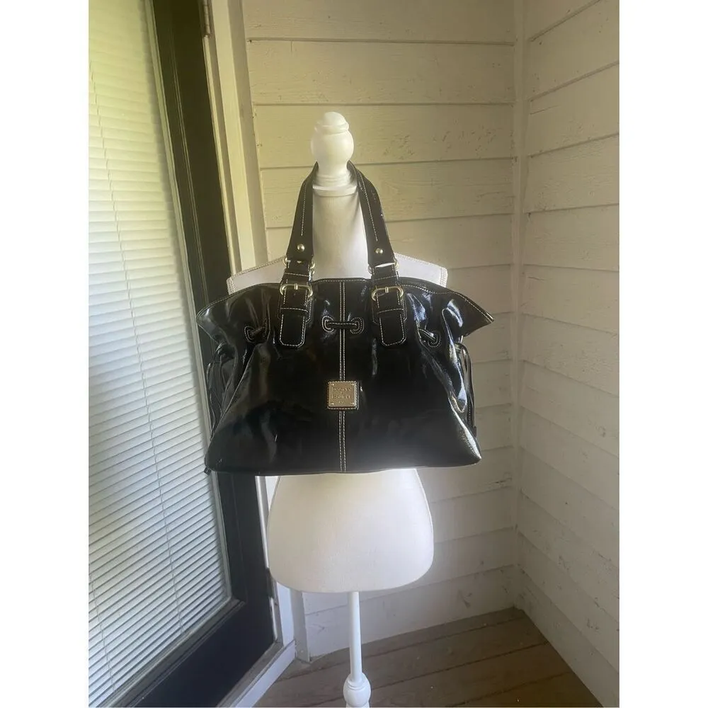 Dooney & Bourke Medium Chiara Patent Leather Drawstring Satchel Bag Black - Image 8