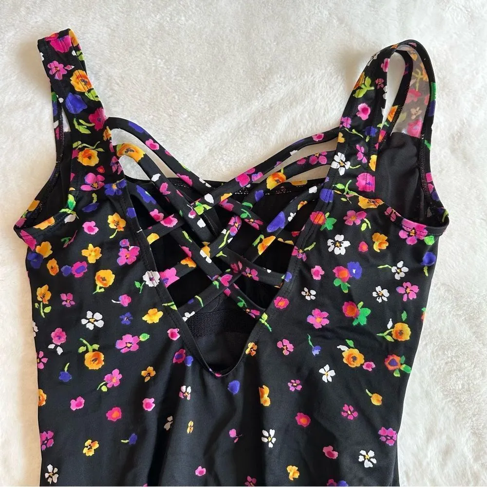Longitude Garden of Eden X-Back Onepiece Floral Swimsuit Women's Size 8 - Image 4