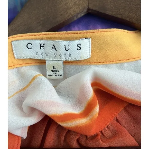 Chaus Women Multicolor Tie Dye Roll Tab Sleeves Blue Shirt‎ Sz Large Mesh Casual - Image 2