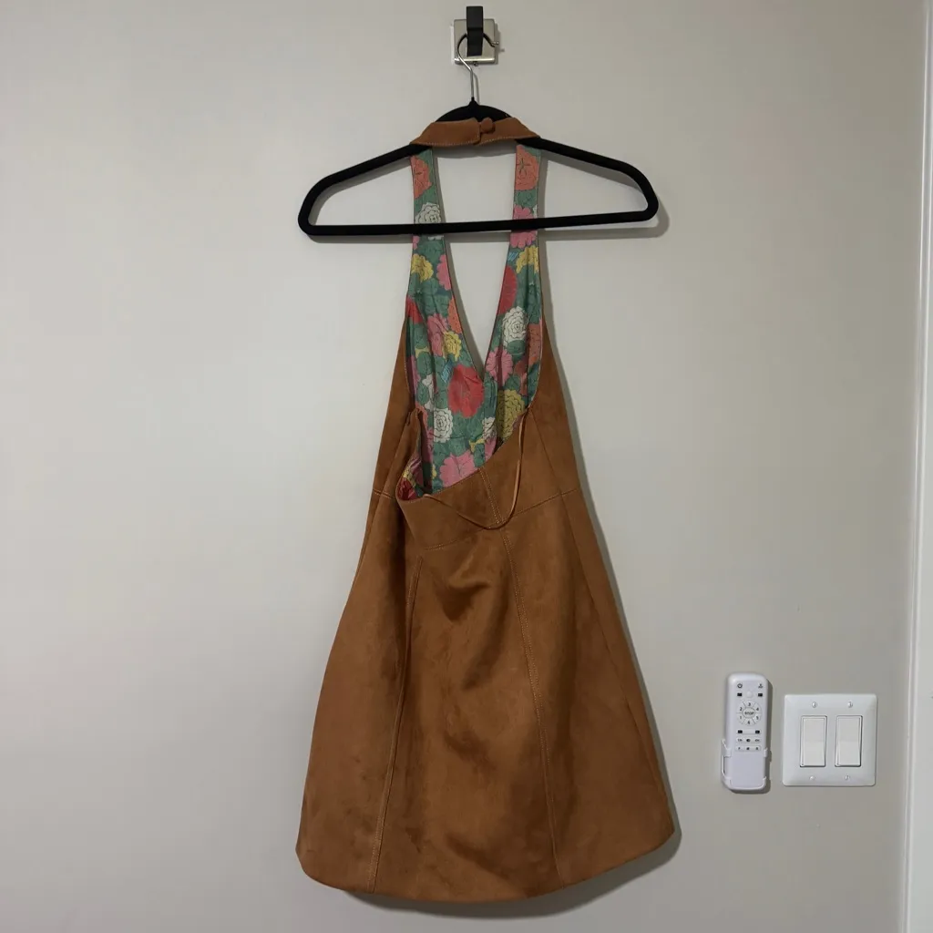 MOTHER The Neckline Faux Suede Halter Dress Size Small Brown - Image 5