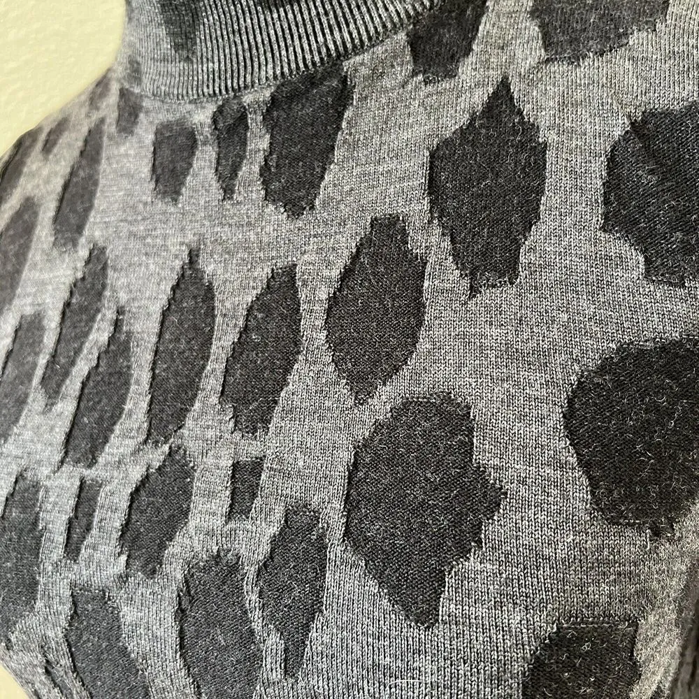 Akris Punto Sweater Womens 2 Wool Jacquard Mock Neck Gray Black Spotted Pullover - Image 5