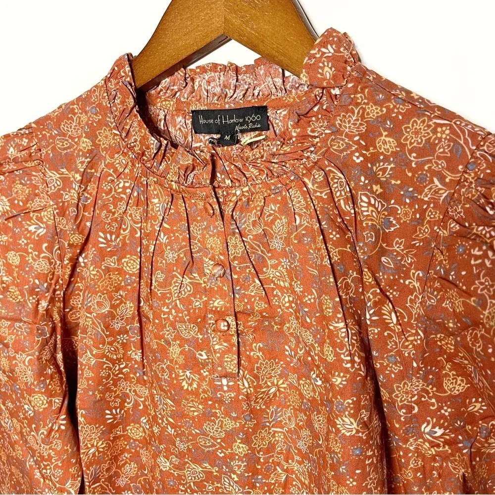 House of Harlow 1960 Floral Ruffle Neck long sleeve Top size M NWT - Image 3
