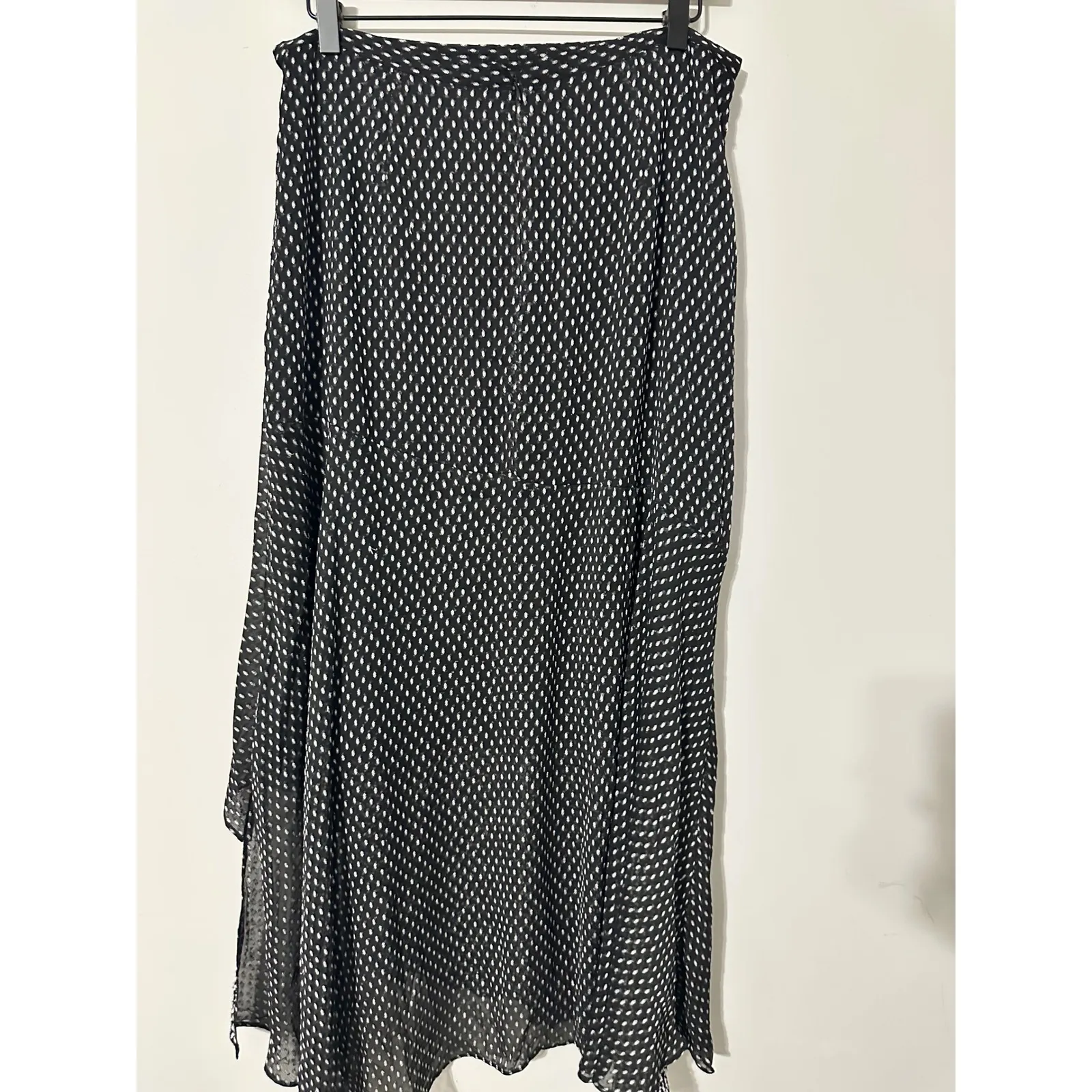 Avec Les Filles Black White Polka Dot Ruffle Asymmetrical Midi Skirt Size 12 - Image 7