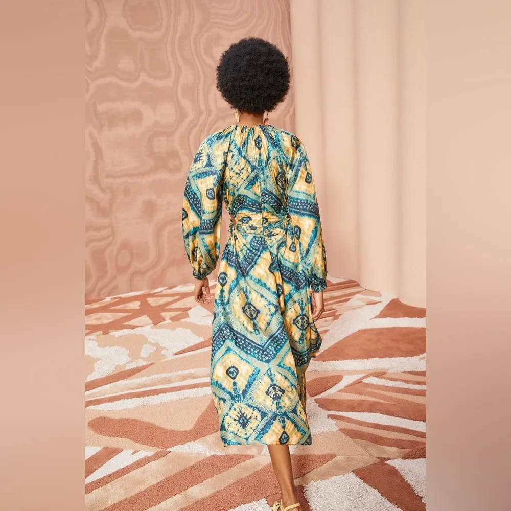 Ulla Johnson Tulia Dress‎ Green Gold Constellation Silk Size 10 Cutouts Shibori - Image 16