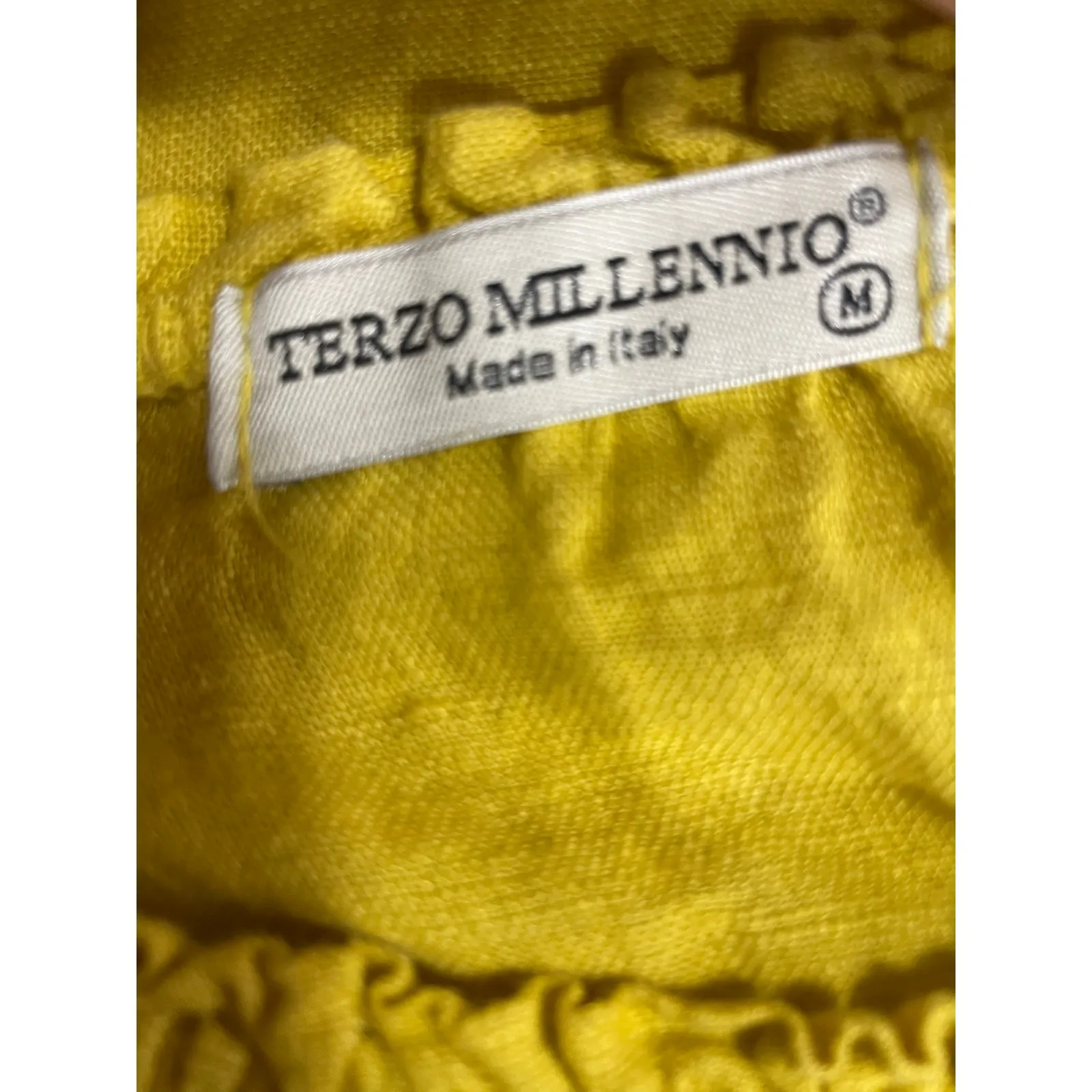Terzo Millenio 100% Linen Boho‎ Peasant Top, Size M Yellow Size M - Image 3