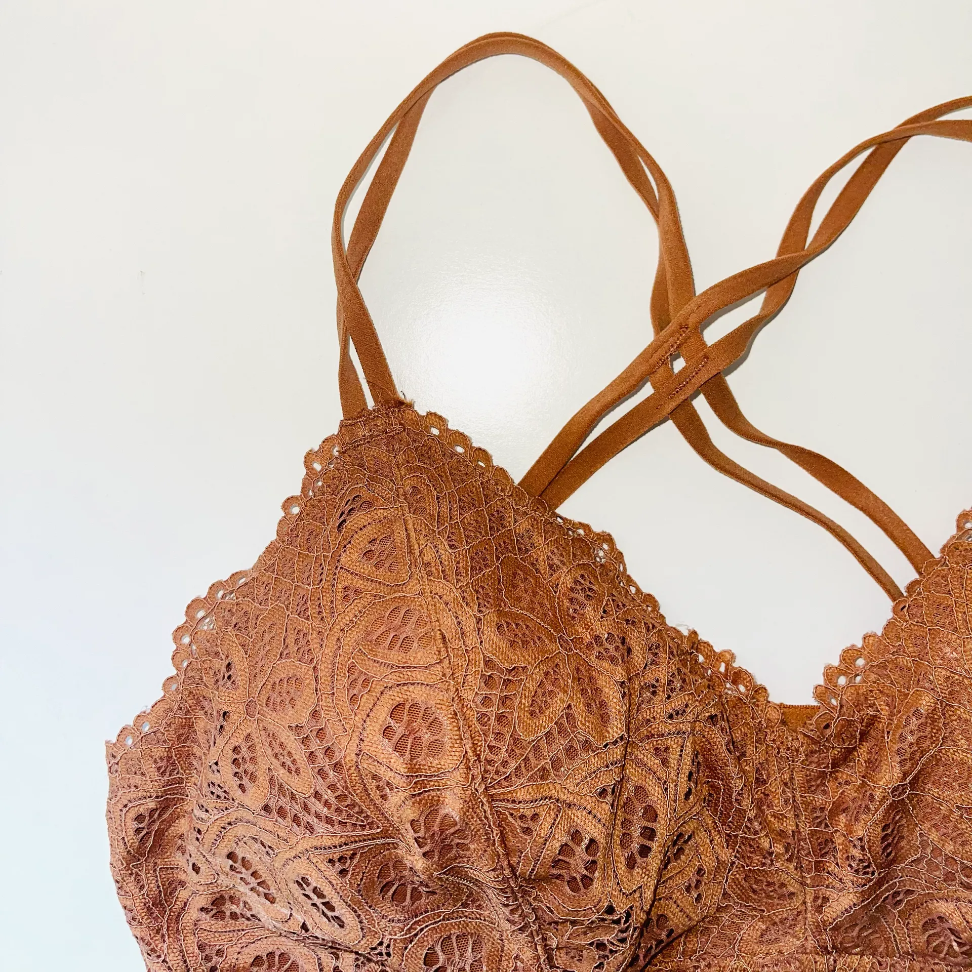 Maurices Yellow Brown Allover Lace Smock Strappy Back Bralette - Image 2