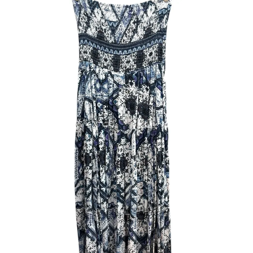 Jaase Bohemian boho western blue white print smocked maxi summer dress - Image 2