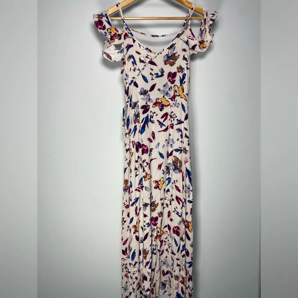 Butterfly Floral Wrap Maxi Dress Cutout Cold Shoulder Fairy Cottagecore Coquette - Image 7