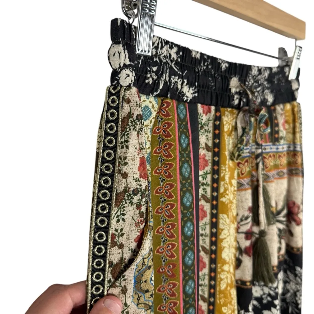 NWOT Talisman Women’s Satin Paisley Patchwork Pants in Multicolor Size S Black - Image 2