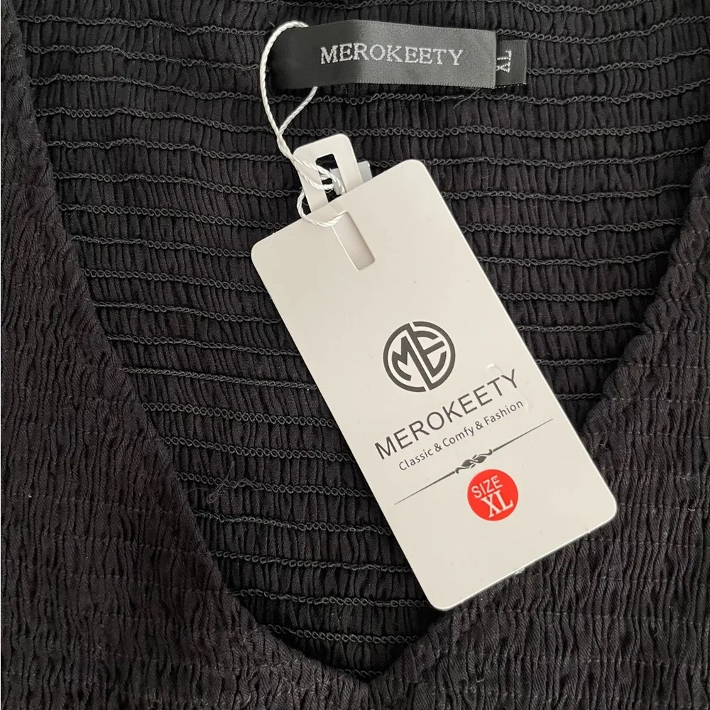 NWT Merokeety XL Women’s Black Smocked Dress.. - Image 6