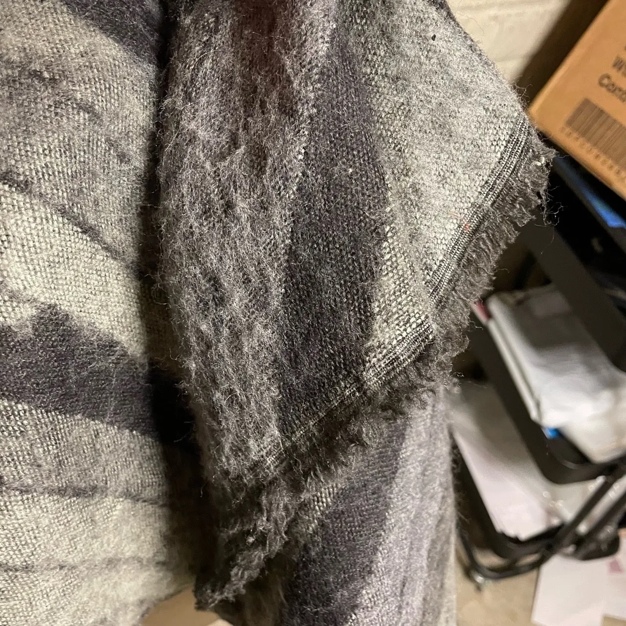 Talula Grey Black Striped Fringes Open Front‎ Sweater Poncho One Size - Image 2