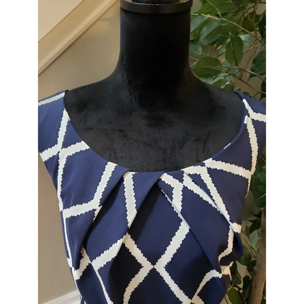 AGB Sheath Dress Women's 14W Blue & White Round Neck Sleeveless Belted Pullover Size undefined - Image 11