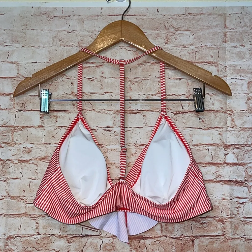 Mae | Red and White Striped Ruffled Bikini Top Size L - Image 2