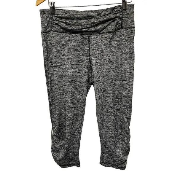 Tangerine Cropped Ruched High Waisted Moto Zipper Athletic Space Dye Leggings - Image 9