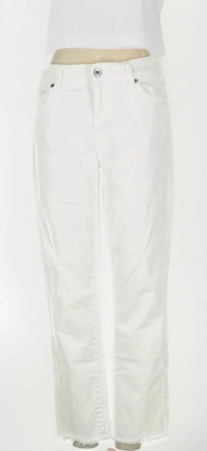 Ecru Ankle Jeans Size 2 Off White Ivory Straight Leg Raw Frayed Hem Fringe - Image 1