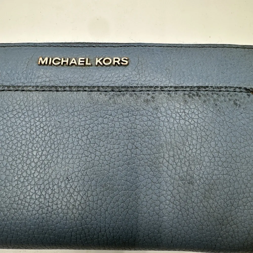Michael Kors Mercer Leather Continental Wallet - Blue EUC - Image 2