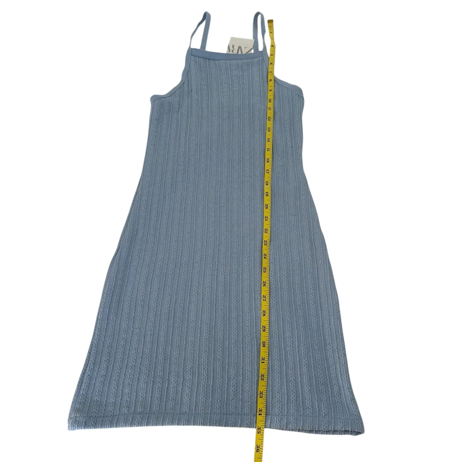 Zara NWT Ribbed Mini‎ Dress Light Blue Sleeveless Bodycon Casual Party Medium - Image 7
