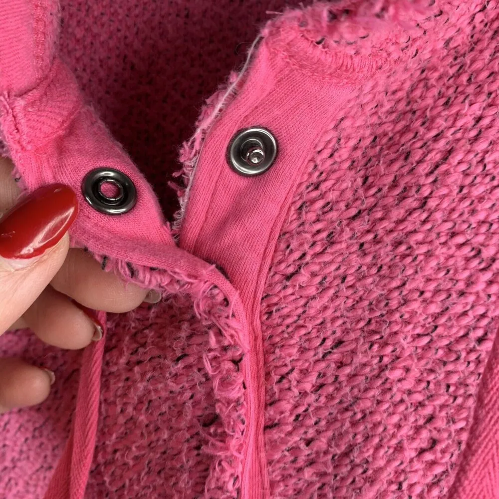 Soft Surroundings Sz L Pullover Hoodie Cozumel Henley Pink T Snap Terry Women’s - Image 9