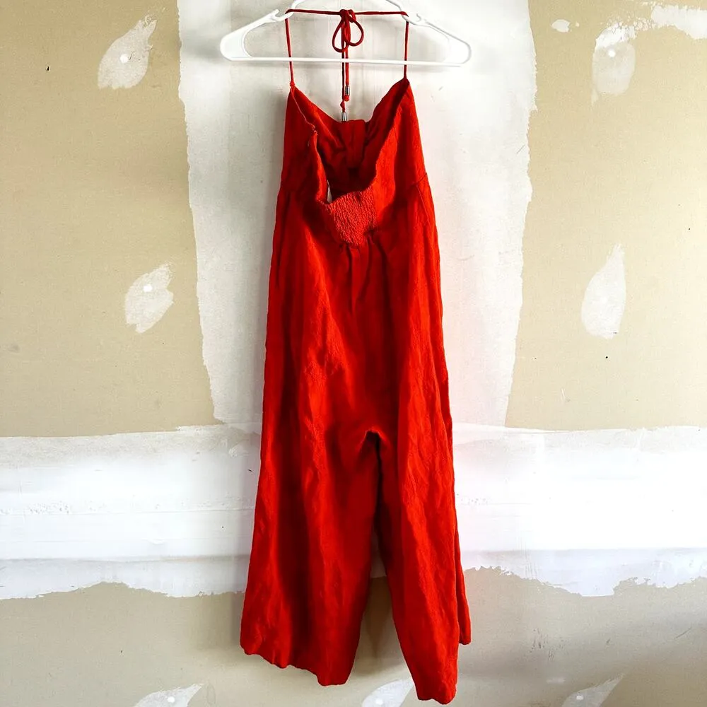 Anthropologie Elevenses Tropicale Jumpsuit Halter Knot Wide Leg Zip Linen 0 - Image 10