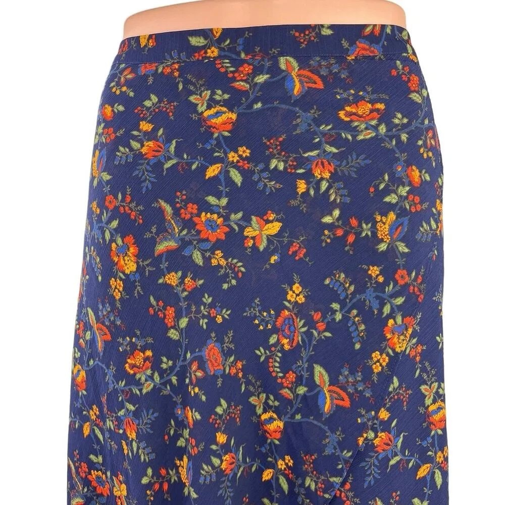 NEW Madewell Women's Blue Asymmetrical High low Floral Print Calf Length Skirt 6 - Image 4
