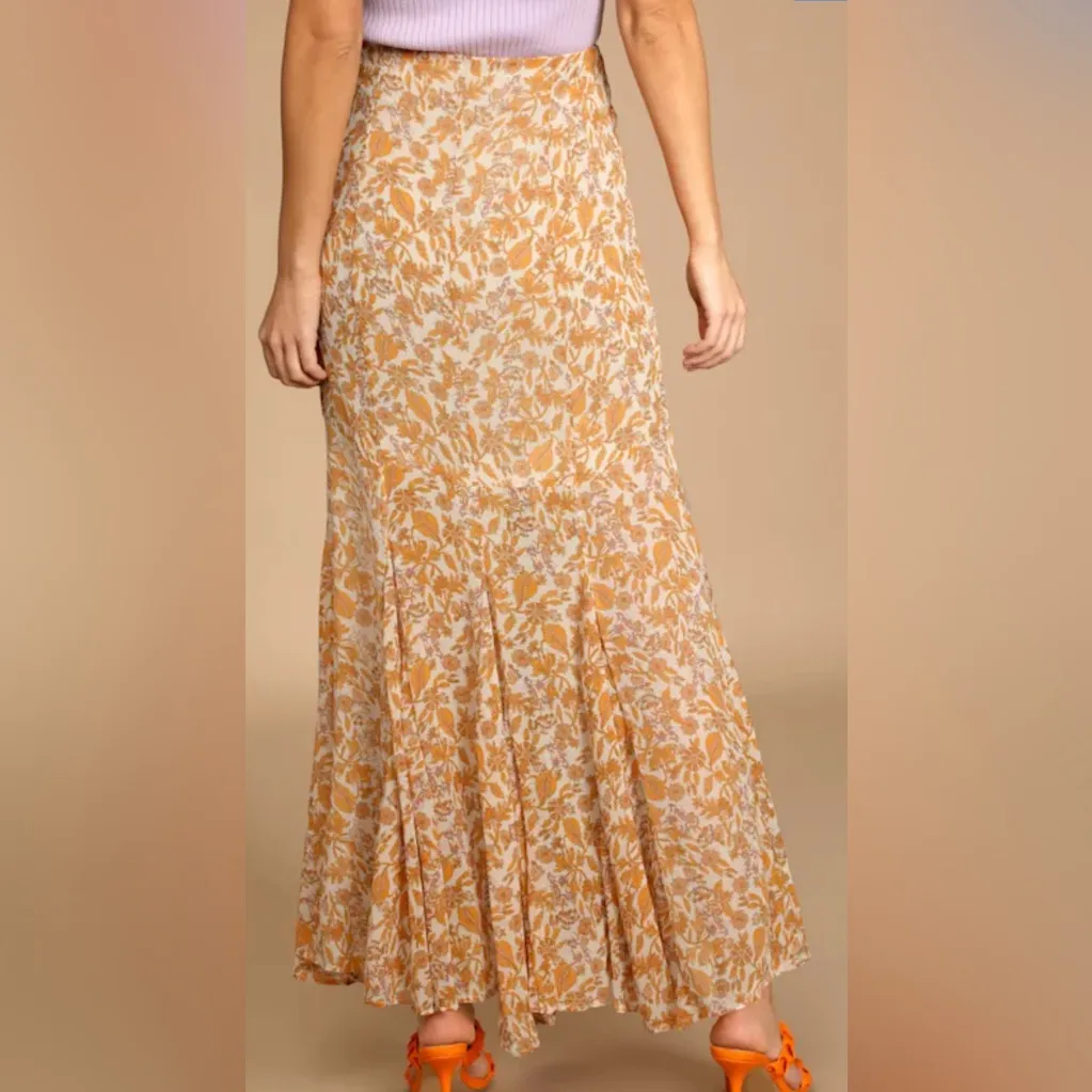 Free People Lilith Cream Orange and Cream Floral maxi Shirt - Image 2